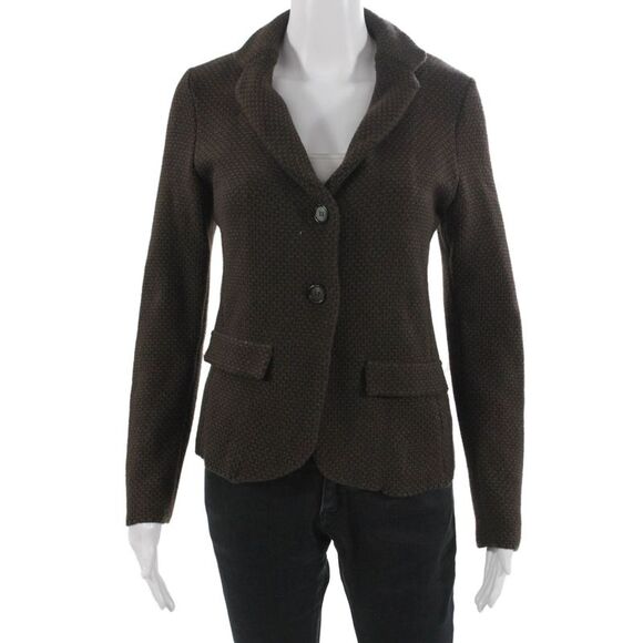 Lamberto Losani Jackets & Blazers - Lamberto Losani Women Brown Collared Geometric Button Blazer Wool Size 42
